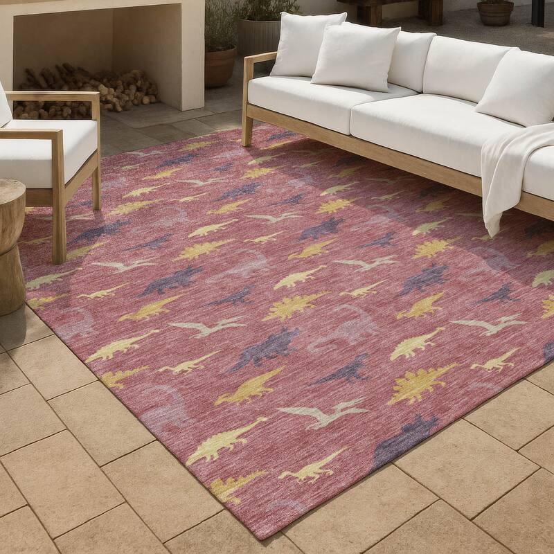 Machine Washable Indoor/ Outdoor Modern Dinosaur Chantille Rug - Mauve - 9' x 12'