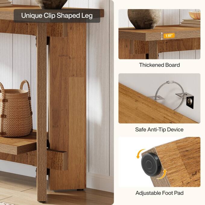 Rustic 2-Tier Console Table, 41-Inch Narrow Entryway table with Shelf