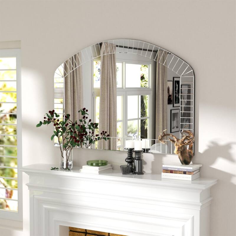 Arched Mirrors Vanity Wall Decor Decorative Mantel for Living Room - 40"x28" - Silver