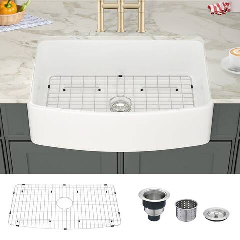 Dornberg Fireclay 30" L x 20" W Farmhouse Arch Edge Apron Fron Kitchen Sink