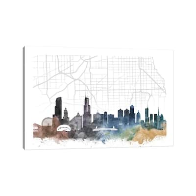 iCanvas "Chicago Skyline City Map" by WallDecorAddict Canvas Print