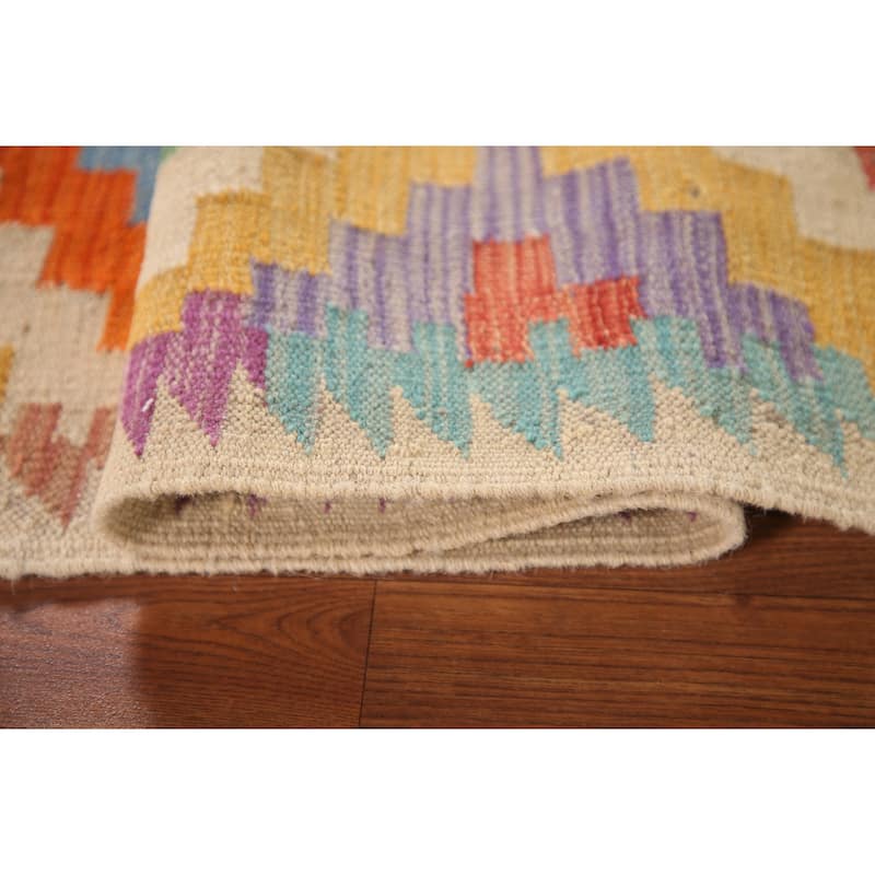 Reversible Kilim Area Rug Flatweave Geometric Wool Carpet - 3'6"x 5'4"