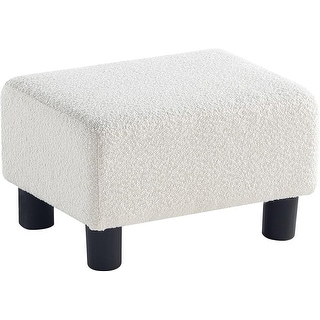 Small Boucle Footrest Stool Upholstered Rectangular Step Stool - White ...
