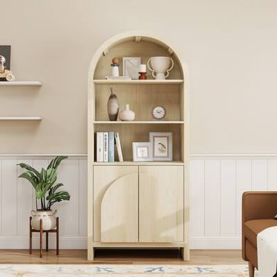 Roomfitters Arched Kitchen Pantry Cabinet, Modern Farmhouse Wood Storage Cabinet with Adjustable Shelves, Natural