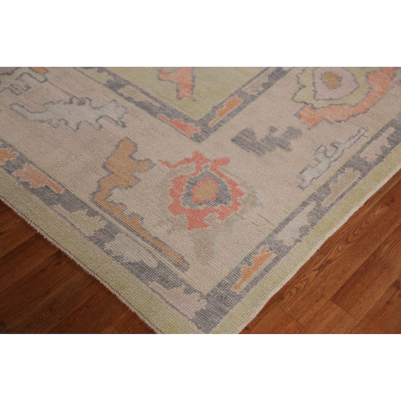 Hand Knotted Oriental 100% Wool Carpet Transitional All-Over Green Oushak Area Rug - 11' 4'' X 8' 8''