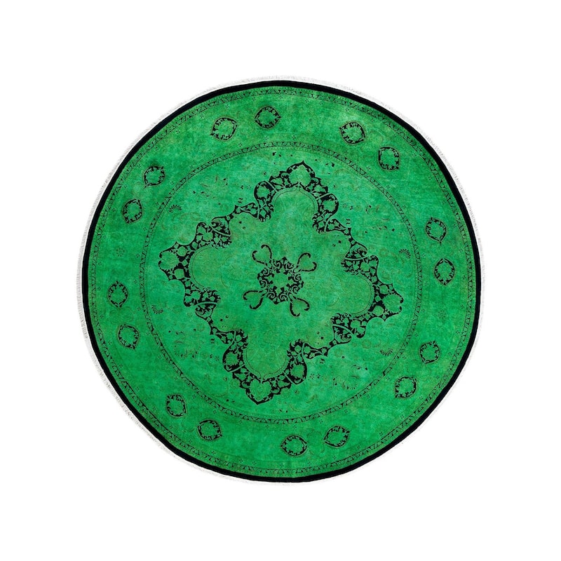 Contemporary Overdyed Wool Hand Knotted Round Area Rug - 8' 1" x 8' 1"