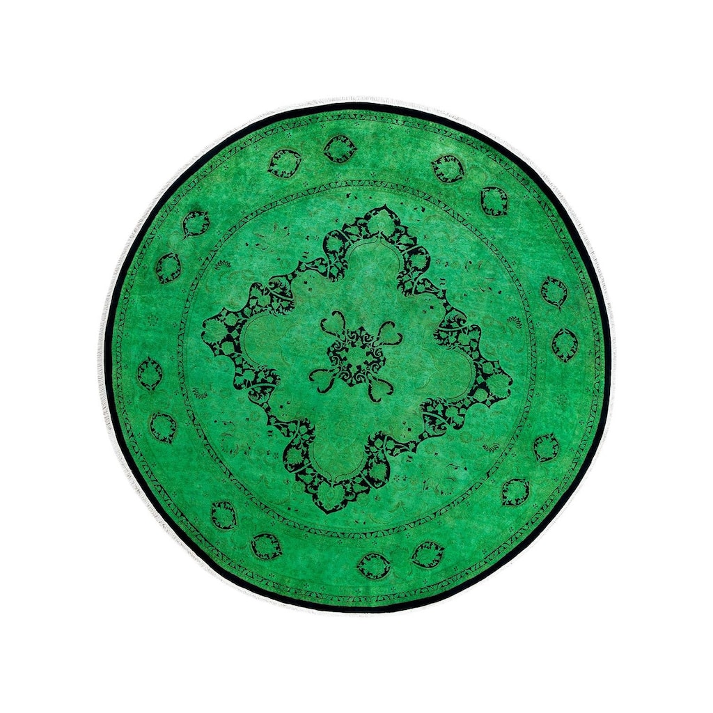 Contemporary Overdyed Wool Hand Knotted Round Area Rug - 8' 1" x 8' 1"