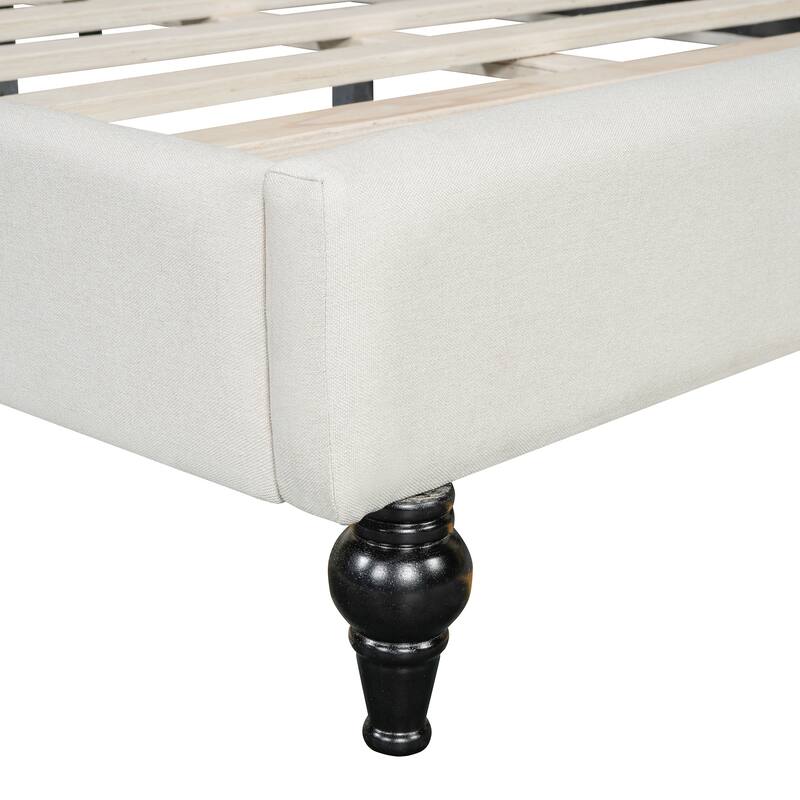 Full Size L-Shaped Linen Daybed, with Solid Wood Legs