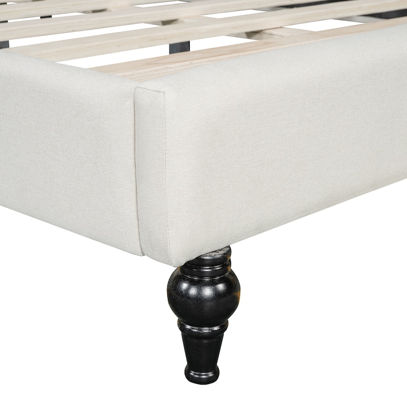 L-Shaped Full Size Daybed with Solid Wood Legs in Beige