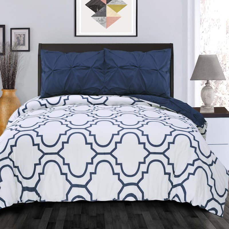 Superior Valencia Pinched Reversible Cotton Duvet Cover Set - Queen