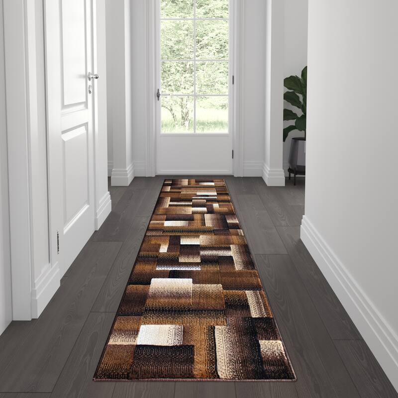 Modern Geometric Style Color Blocked Indoor Area Rug - Chocolate - 2' x 7'