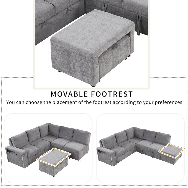 L-shaped Padded Modular Sofa w/Storage Space,USB Ports & Cup Holders