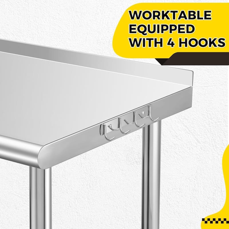 48 x 24 Stainless Steel Prep Table with Under Shelf, Hooks