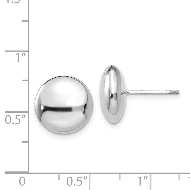 Curata 14k White Gold 12mm Polished Round Button Post Earrings