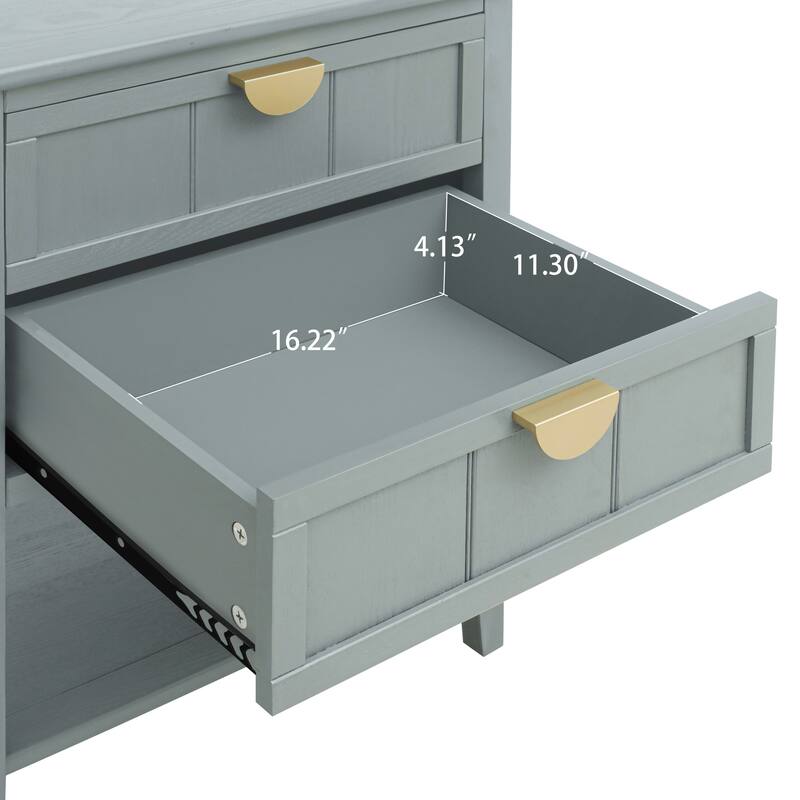 Roomfitters 2 Drawer Side Table, Wooden Nightstand End Table with Storage for Bedroom, Living Room, Light Grey