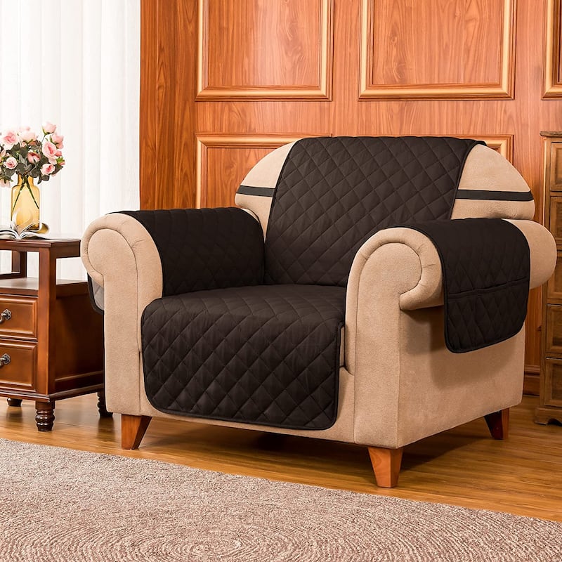 Subrtex Armchair Reversible Couch Cover Quilted Slipcover Furniture Protector - Coffee