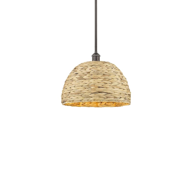 Innovations Lighting 616-1S-13-16 Woven Rattan Pendant Woven Rattan - Oil Rubbed Bronze / Natural