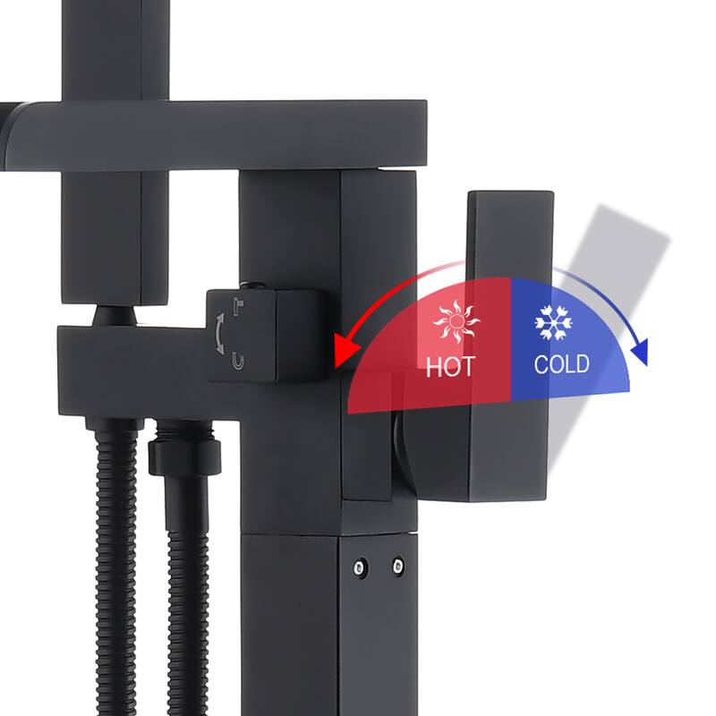 Vanityfair Floor Mount Freestanding Waterfall Bathtub Faucet Tub Filler with Hand Shower