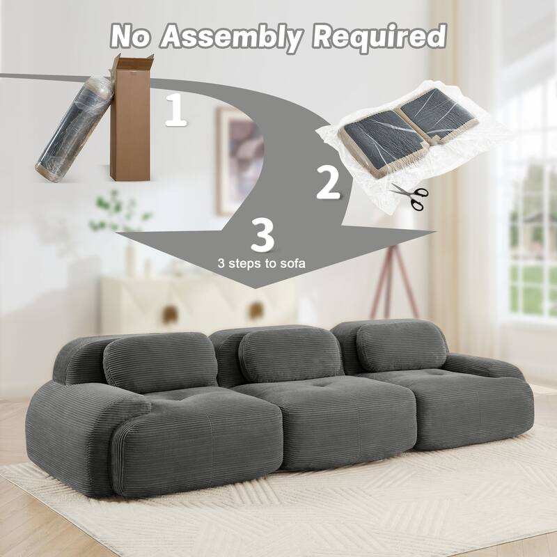 Rossetta 3-Seat Simplified Anti-Slip Style Premium Corduroy Fabric Modular Sectional Sofa with Curved Armrests