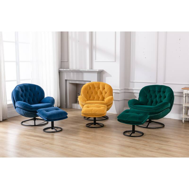 Velvet Swivel Accent Chair with Ottoman & Metal Legs (360° Rotation)