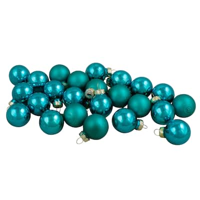24ct Shiny Matte Teal Green Glass Ball Christmas Ornaments 1" (25mm)
