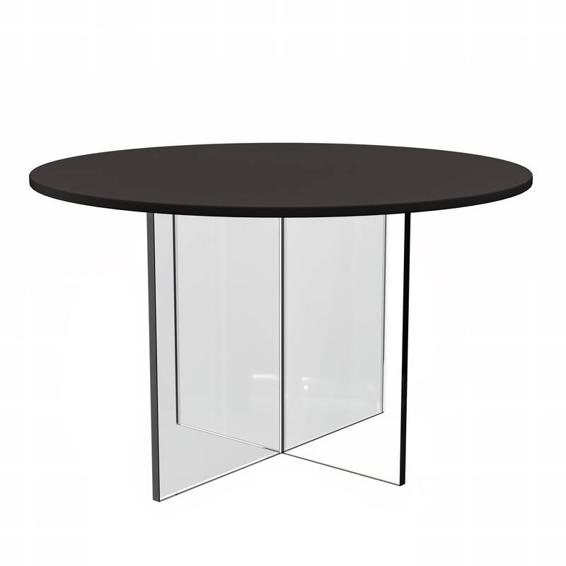 LeisureMod Valore Modern Side Coffee Accent Table with Round Wood Top and Acrylic Cross Legs for Home Office Living Room Bedroom - 28 Inch - Black