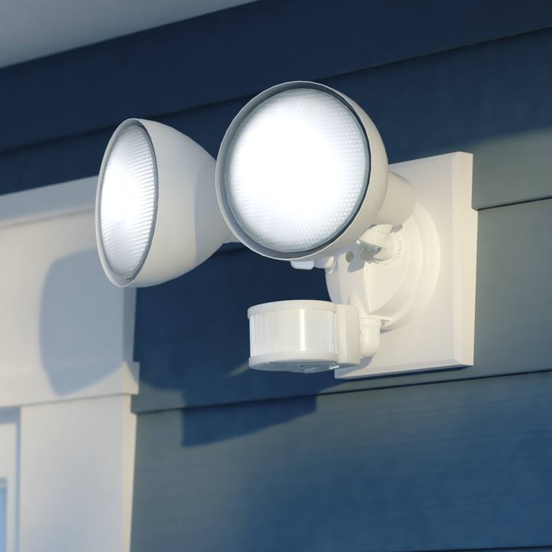 Motion Sensor Dusk to Dawn Outdoor Security Flood Light - 240 Degree Range - 85 Ft - White - 11.75-in W x 8-in H x 8.75-in D