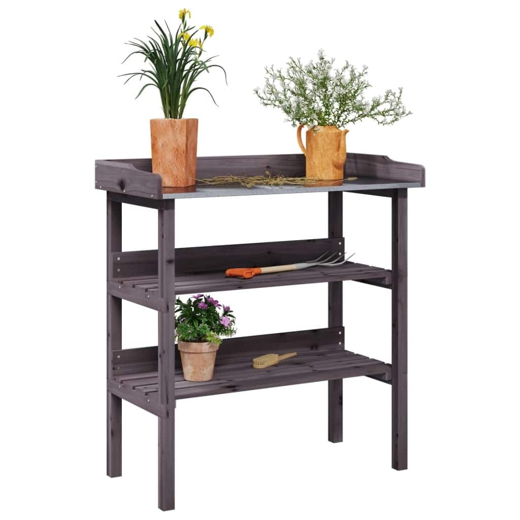 vidaXL Plant Table Grey Solid fir wood, zinc Medium Plant Table - 15 x 30.7 x 32.5 in