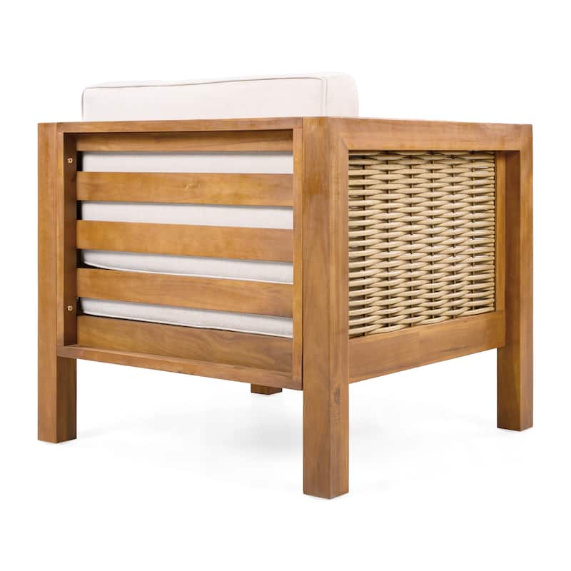 Outdoor Club Chair Upholstered Arm Chair with Wicker Armrest, Coffee Chair Reception Chair Side Chair