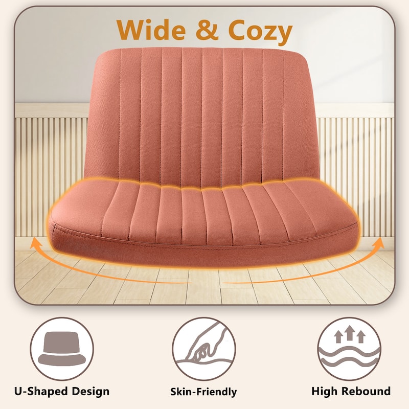 Bossin Criss Cross Chair Armless Office Desk Chair with Wheels,Fabric Padded Cross Legged Chair, Swivel Wide Seat Vanity Chair