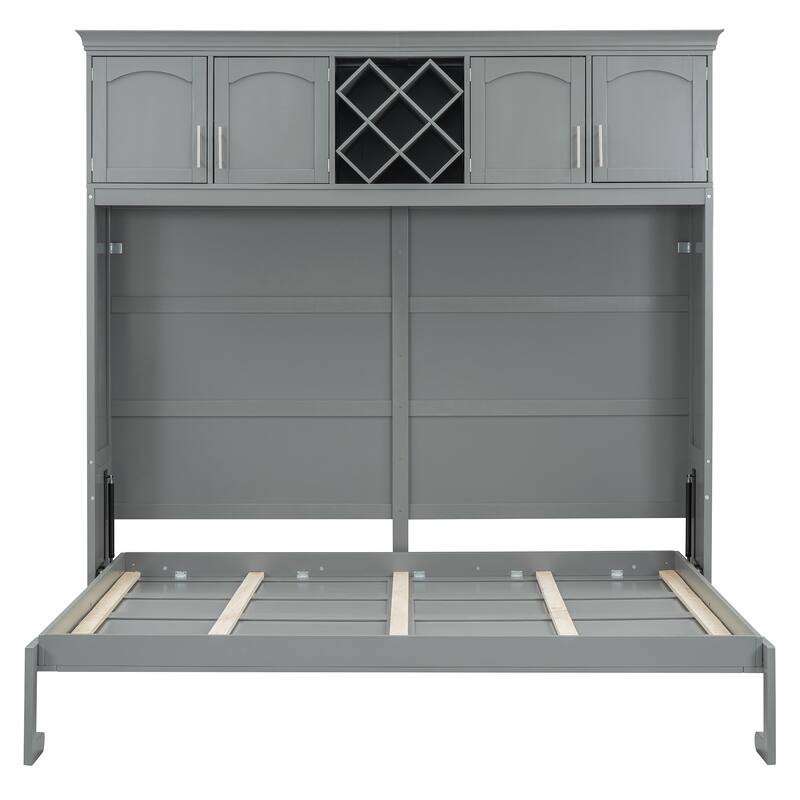 Queen Murphy Bed Cabinet with Dual-Piston Mechanism, No Box Spring