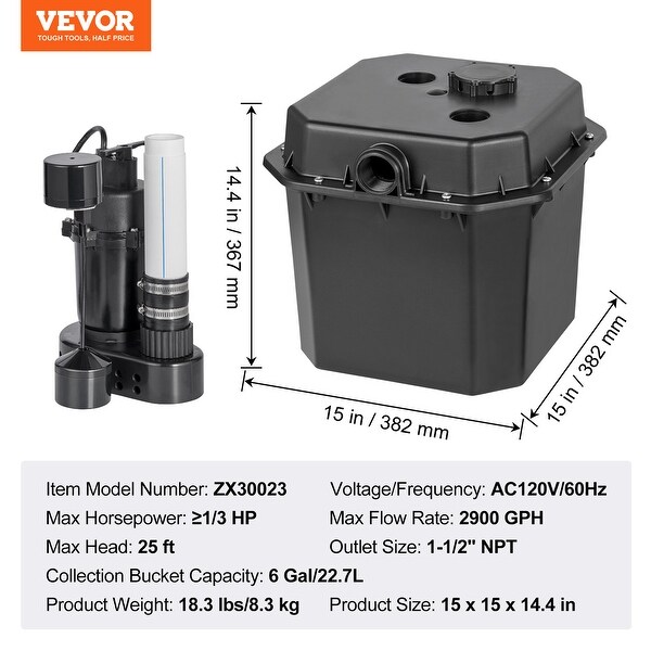 VEVOR Utility Sink Pump Under-Sink Sump Pump System Automatic