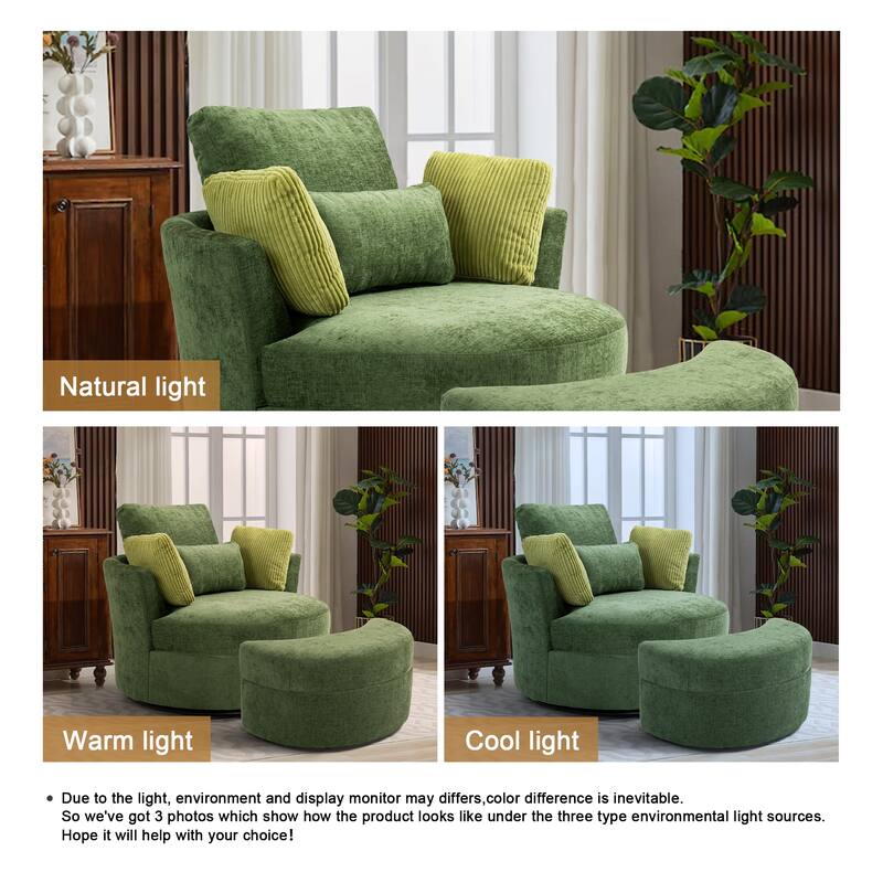 41" W Oversized Accent Barrel Swivel Chair with Moon Storage Ottoman