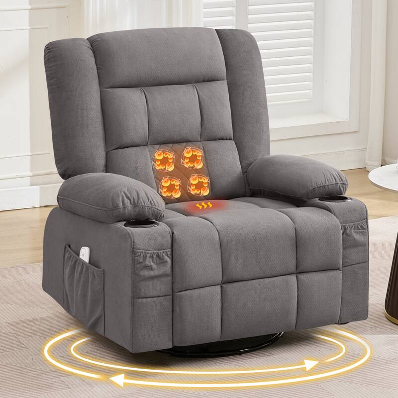 Oversized Massage Rocker Recliner Chair w/4-Point 3D Kneading Massage and Heat & 2 Cup Holders & USB Charge Port, for Bedroom