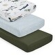 preview thumbnail 1 of 4, Sweet Jojo Designs Vintage Airplane Boy 3 Pack Fitted Crib Sheets - Slate Blue Clouds, Solid Green and Airplanes Transportation