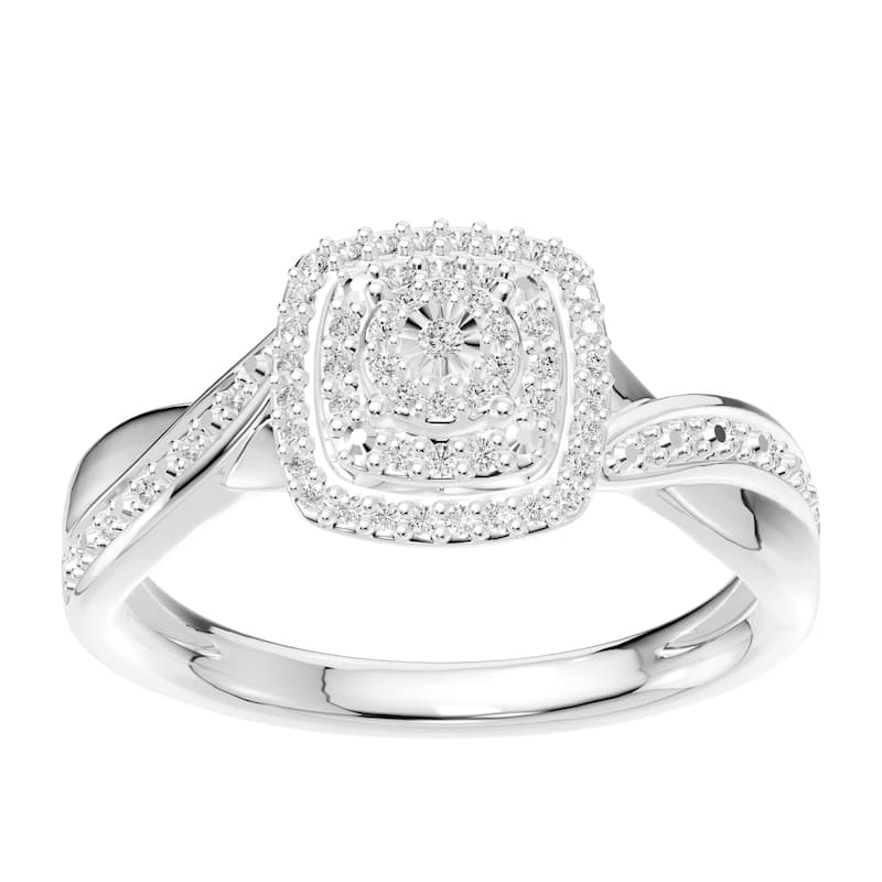 AEON Stellar Crown Cushion 0.25ct Lab Grown Diamond Cluster Double Halo Ring - 7 - White