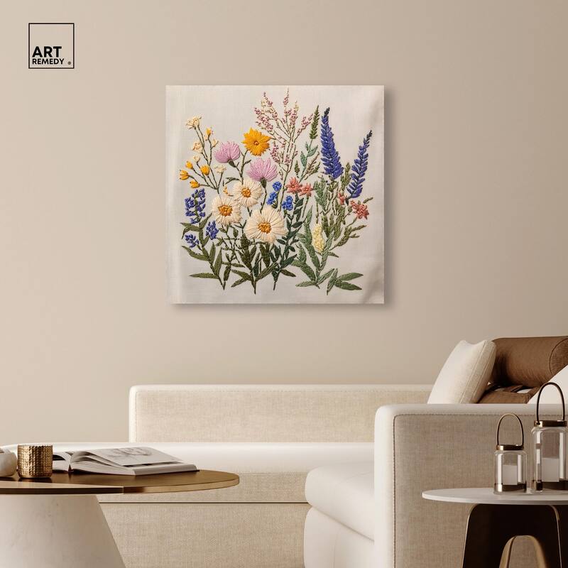 Needlepoint Prairie Posy Canvas by Art Remedy, Gallery Wrapped
