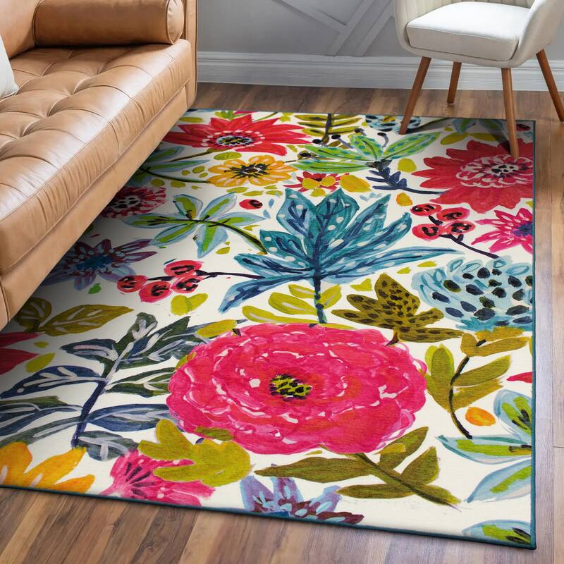 My Magic Carpet Machine Washable Rug Floral Bloom Multicolor - 5' X 7'