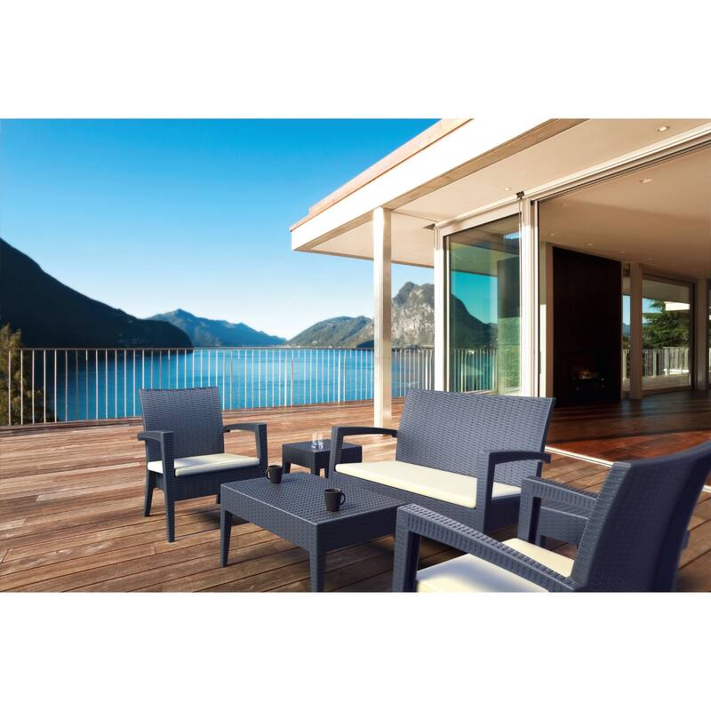 36" Gray Outdoor Patio Wickerlook Rectangular Coffee Table