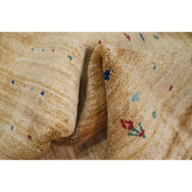 Hand Knotted Oriental Viscose Silk Carpet Tribal Animal Pictorial Yellow & Gold Gabbeh Area Rug - 11' 11'' X 8' 11''