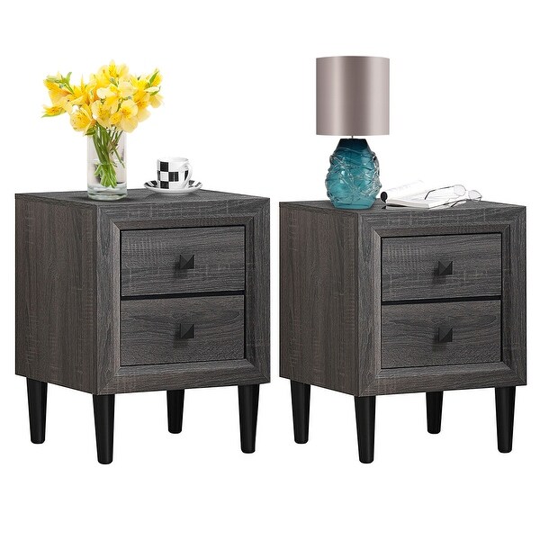 Costway 2PCS Nightstand W 2 Drawer Multipurpose Retro Grey Bedside On Sale Bed Bath Beyond 28336994