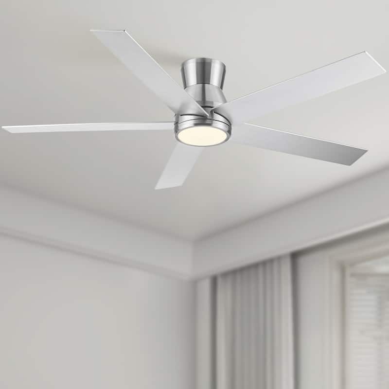 52 Inch Low Profile Ceiling Fans with Remote, Flush Mount LED Ceiling Fan Lighting with 5 Reversible Blades