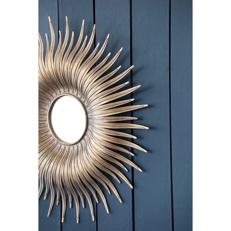 Sunburst Round Iron Wall Mirror - 28.25" - Gold