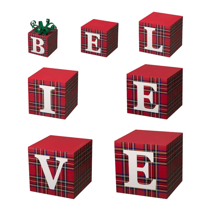 Glitzhome 42"H Wooden Double-Sided "BELIEVE" Porch Sign Decor
