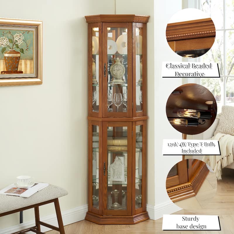 Lighted Curio Display Cabinet, Floor Standing Glass Display Cage, China Cabinet with Tempered Glass Doors & Adjustable Shelves