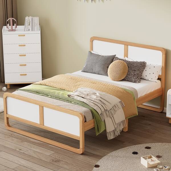 slide 2 of 7, Modern Style Queen Size Solid Wood Platform Bed White/Walnut