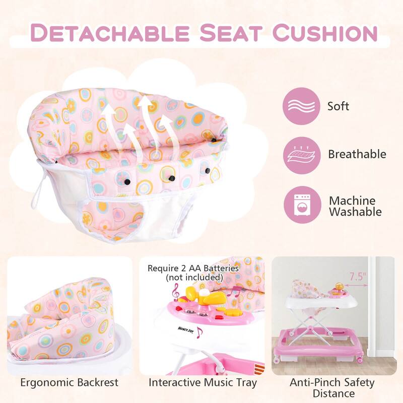 Honeyjoy Foldable Baby Walker with 3 Adjustable Heights Comfy Padded - See Details