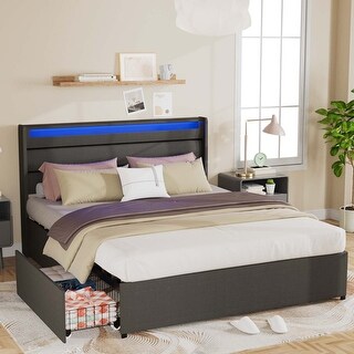 Bed Frame with 4 Storage Drawers, Charging Station and LED Lights - Bed ...