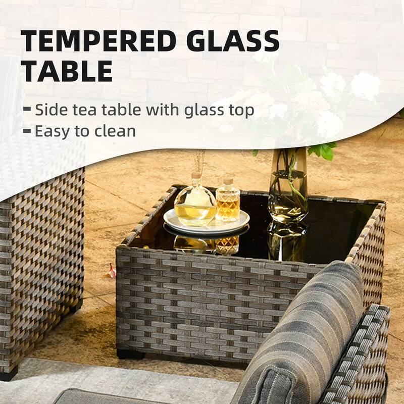 OVIOS Patio Wicker Furniture Wide Arm 7-piece Fire Pit Set with Table