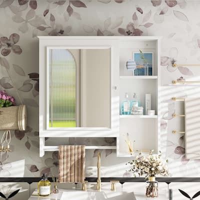 Modern Wall Mounted Bathroom Storage Cabinet with Large Mirror Door